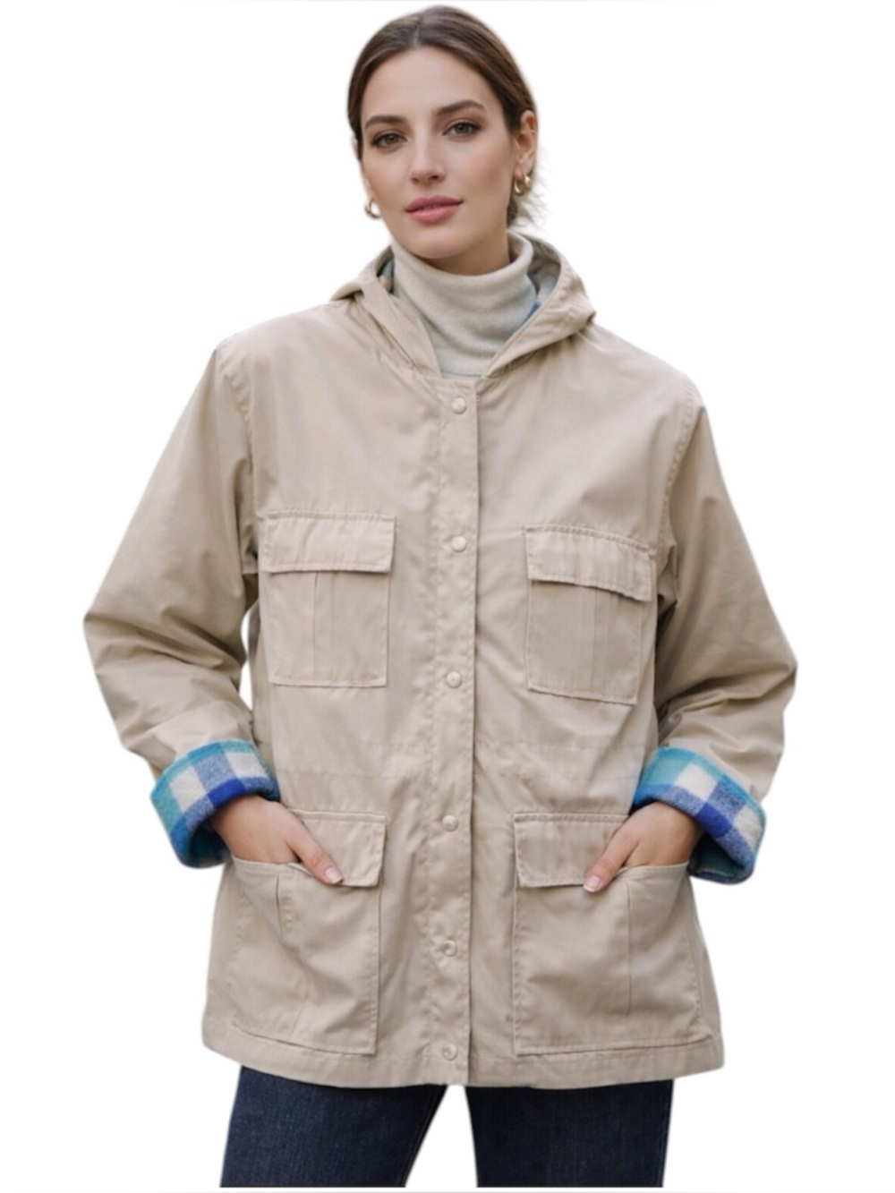 Rock Creek Women’s Sz M Flannel Lined Utility Field Coat Barn Jacket Hooded